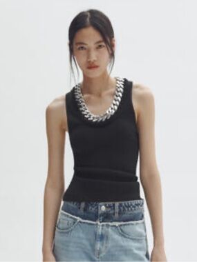NWT Stella McCartney x H&M Black Ribbed Tank Top Silver Chain Taylor Swift XL